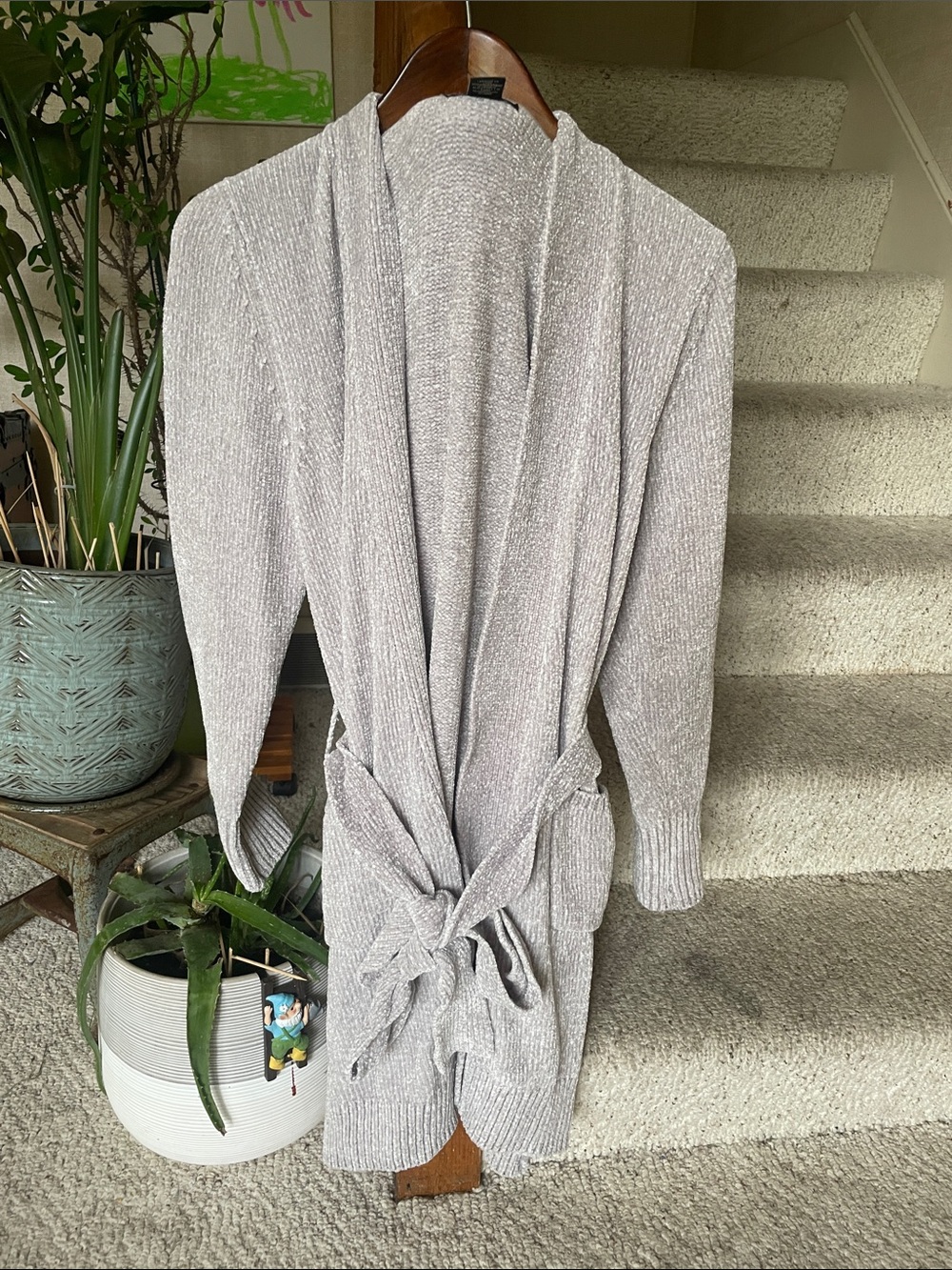 Rachel Zoe Cozy Open-Front Knit Chenille Robe - Light Gray